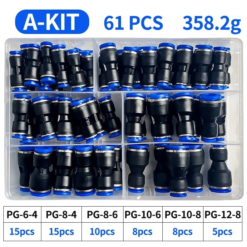 Compression Fitting Brass - 61PCs Boxed PG Pneumatic Connector Air